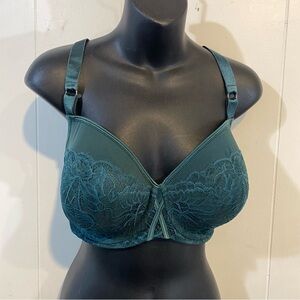 Deesse Collection Emerald Teal Lace Overlay Full Support Bra 42DD